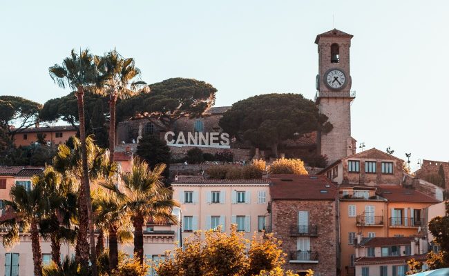 View of Le Suquet in Cannes at sunset